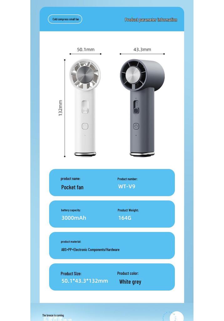 2026 High-Speed Portable Handheld Fan with Stepless Speed, Ice Pack, and Carabiner