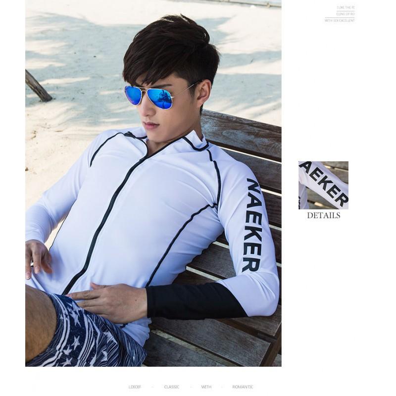 Mens Long Sleeve Zip Wetsuit UPF50 Sun Protection Rash Guard Surfing Snorkeling Diving