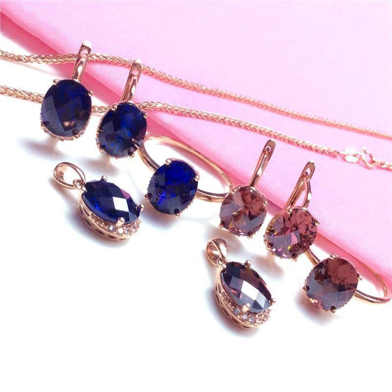 Purple Gold-Plated Rose Gold Inlaid With Smoke Blue Stone Egg Surface Temperament Style Fashion Trend Colored Gold Ear Buckle
