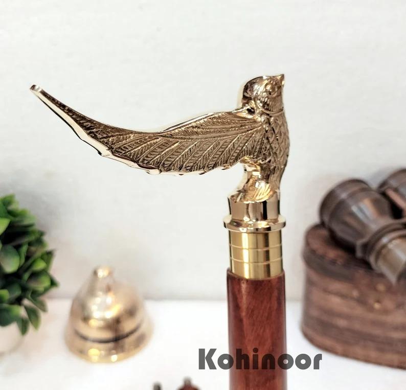 

Walking Stick Brass Flying Bird Handle Walking Stick Walking Cane Anniversary Gift, Husband Gift, Customized Gift золотой
