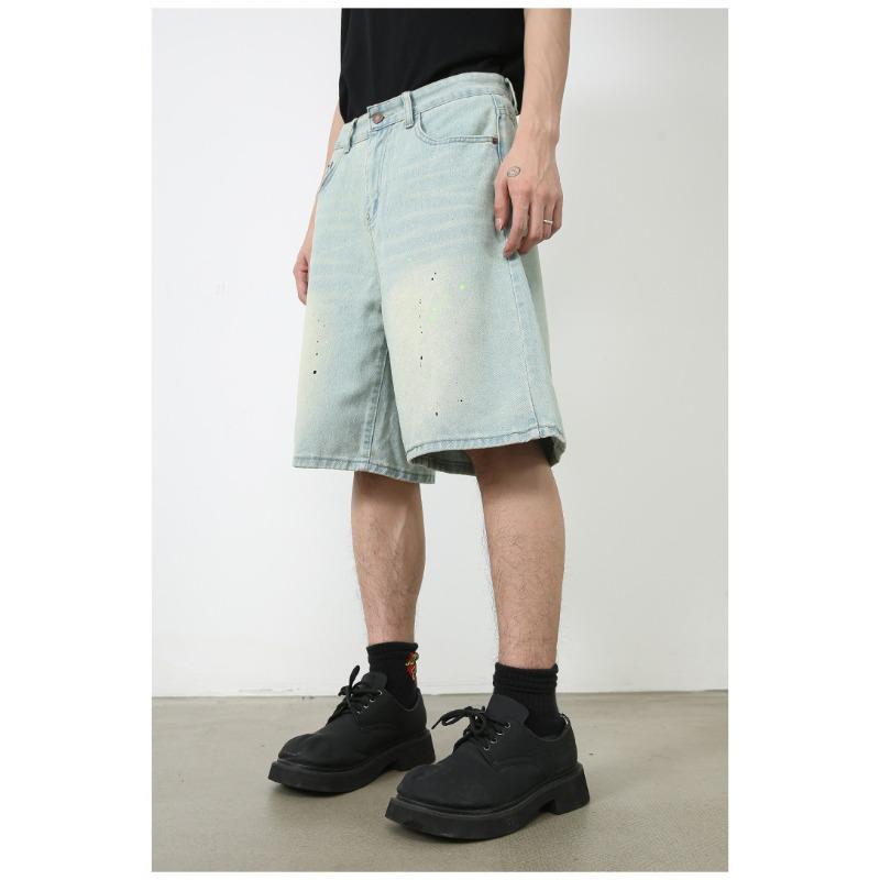 High Street Denim Shorts Summer Models Loose Straight Wide Leg Casual Five Pants Men's Pants Straight Loose Jeans for Men Fashionable and Comfortable