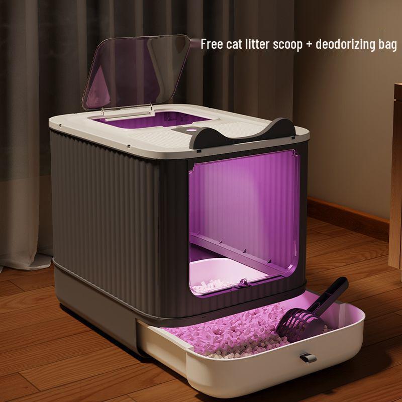 Super Large Anti-Leak Cat Litter Box with Sterilization, Top-Entry, Deodorizing, and Splash-Proof Features - Fully Enclosed.