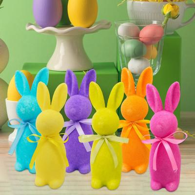 Easter Bunny Statue Freestanding Foam Rabbit Ornament Faux Moss Rabbit Flocked Bunny