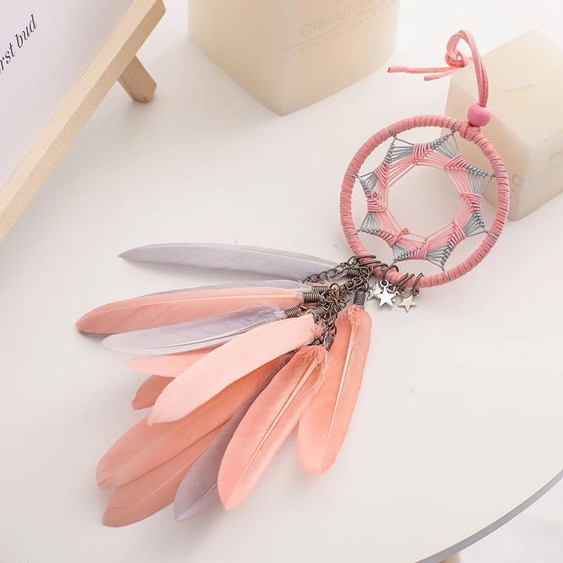 Mini 38cm Dream Catchers Hanging Car Kids Nursay Room Decoration Indian Style Feathers Pendants Bag Key Chains Wind Chimes