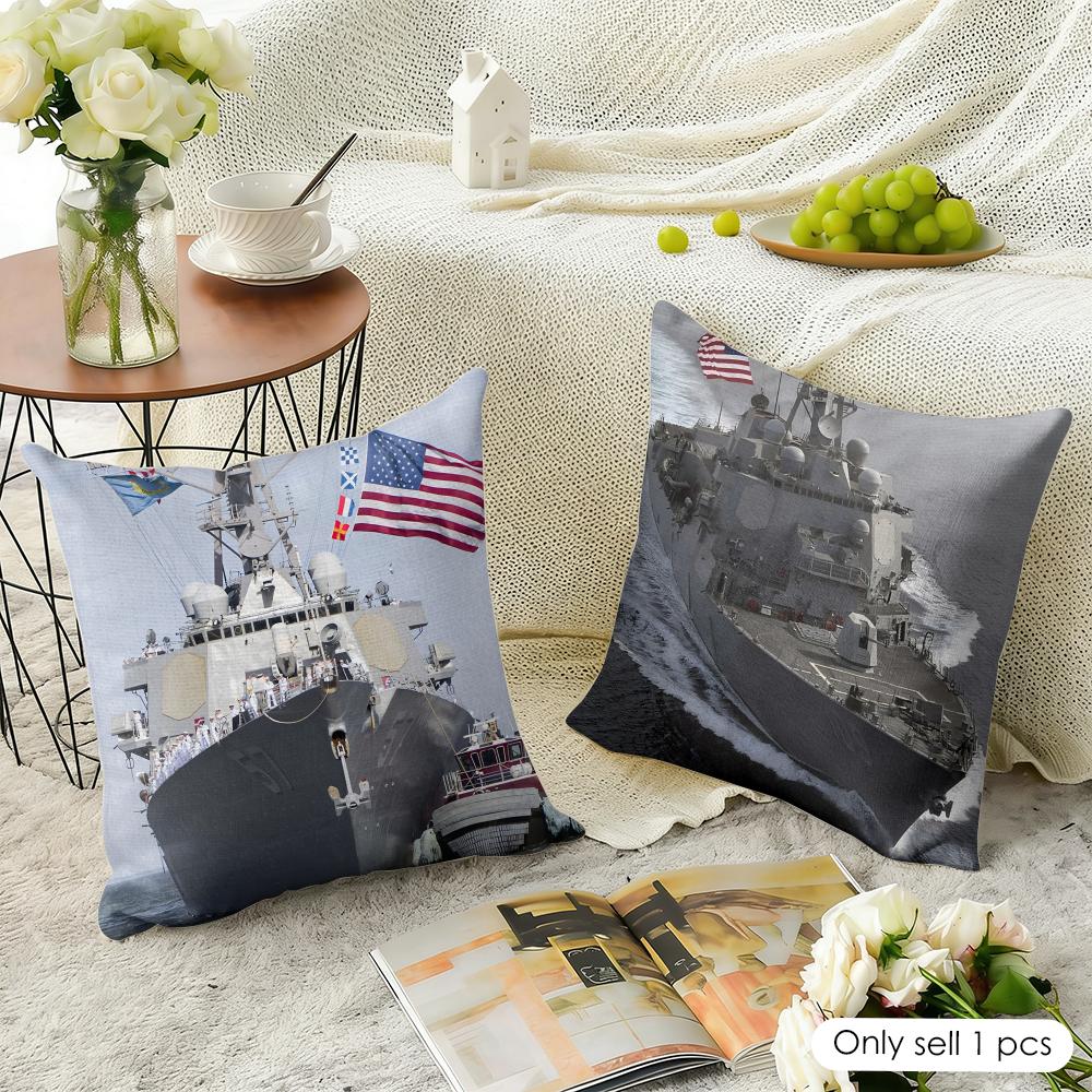 Destroyers Usa Cool Cushion Cover Natural Linen Organic Fabric Double-Sided Printing Sofa Home Decor Gift Pillow Case