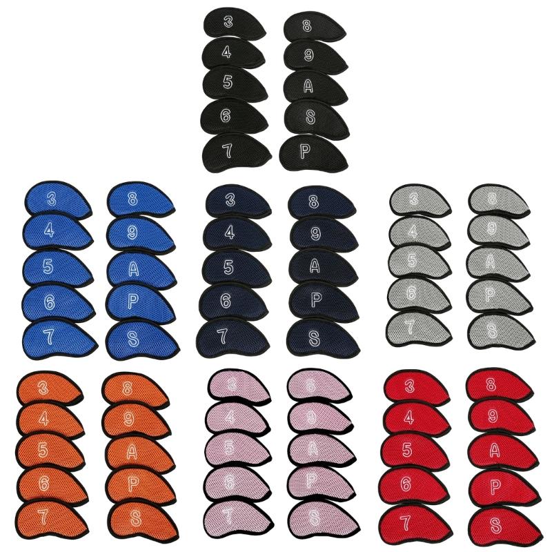 10Pcs Golf Head Headcover Sets, Mesh Fabric Golf Iron Head Covers Golf Wedges Cover with Big Numbers for Golf Club Head