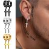 2PC Men Punk Cross Stars Dangle Earrings Women Gothic Stainless Steel Cross Ear Stud Earrings Piercing Huggies Pendant Zircon