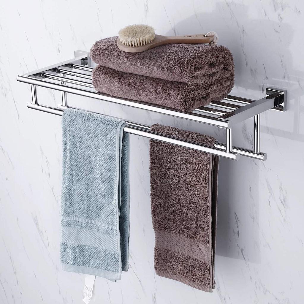 SUS 304 Stainless Steel Towel Rack Practical Double Bars Towel Shelf Household Bathroom Wall Mount Holder