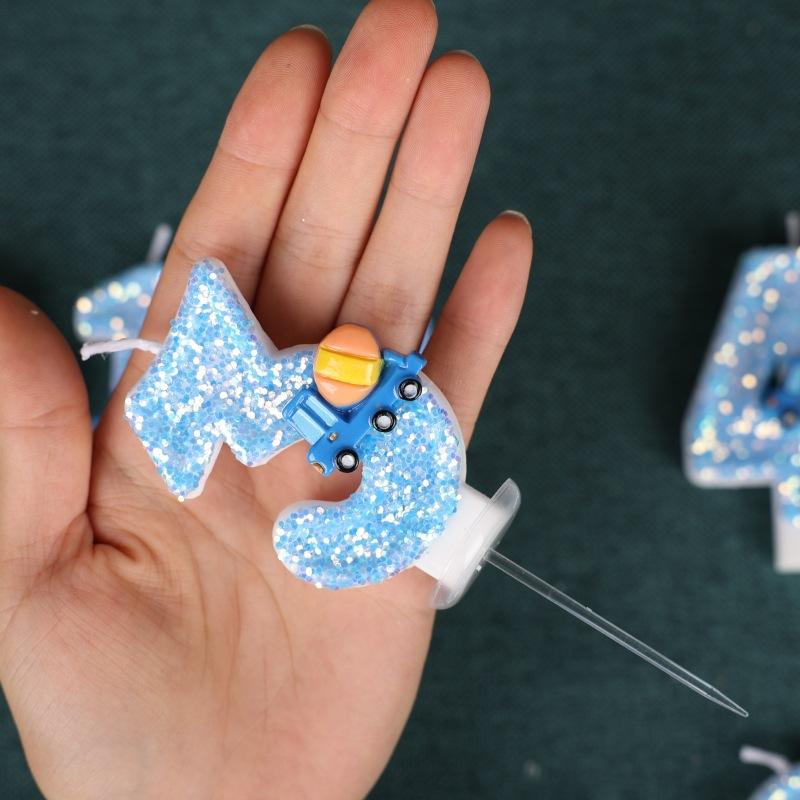 Engineering Vehicle Theme Birthday Number Candle Creative Insert Cake Decoration Handmade Number Candle 0-9