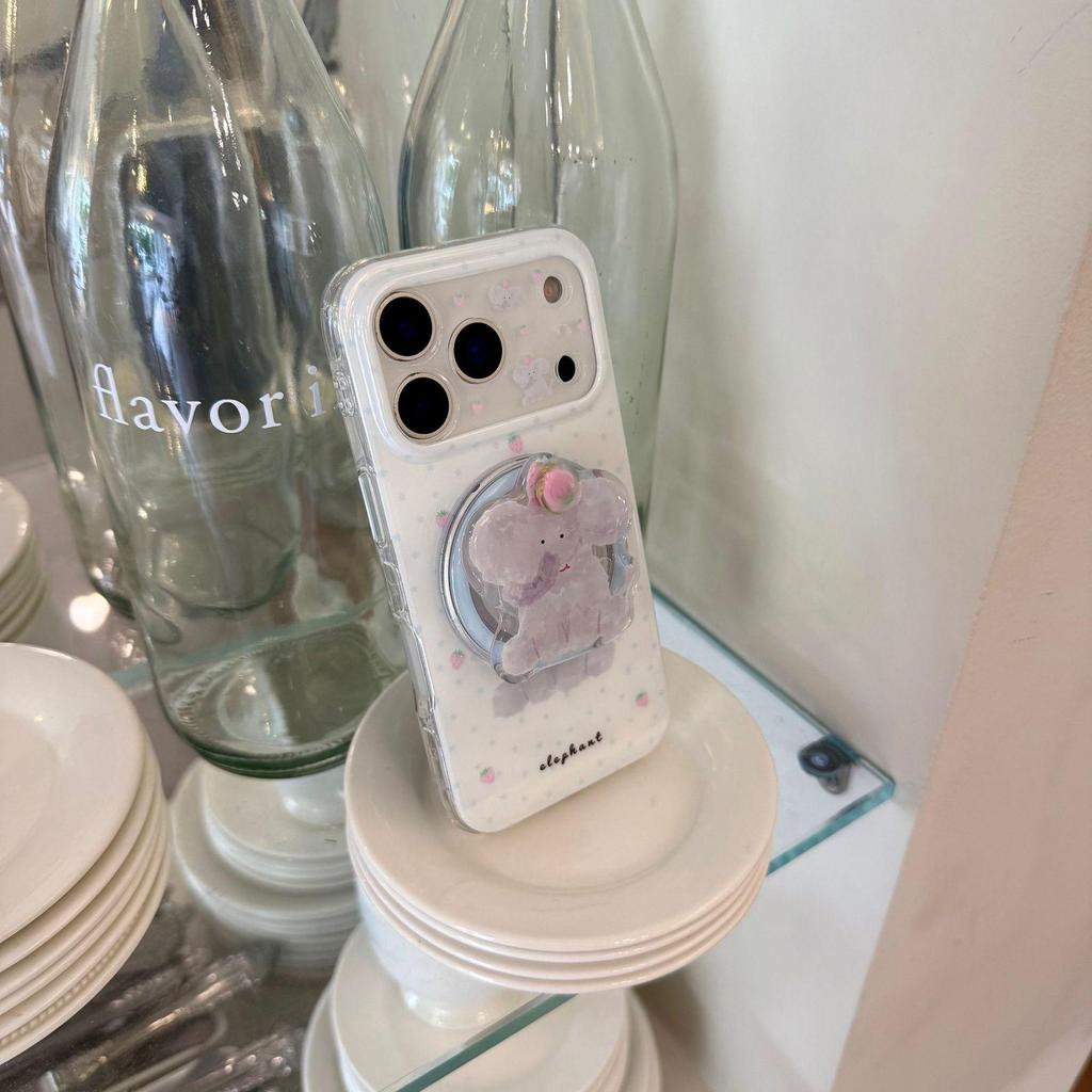 Strawberry Elephant iPhone 16/15/14 Pro Max Magnetic Case with Double Layer and Bracket