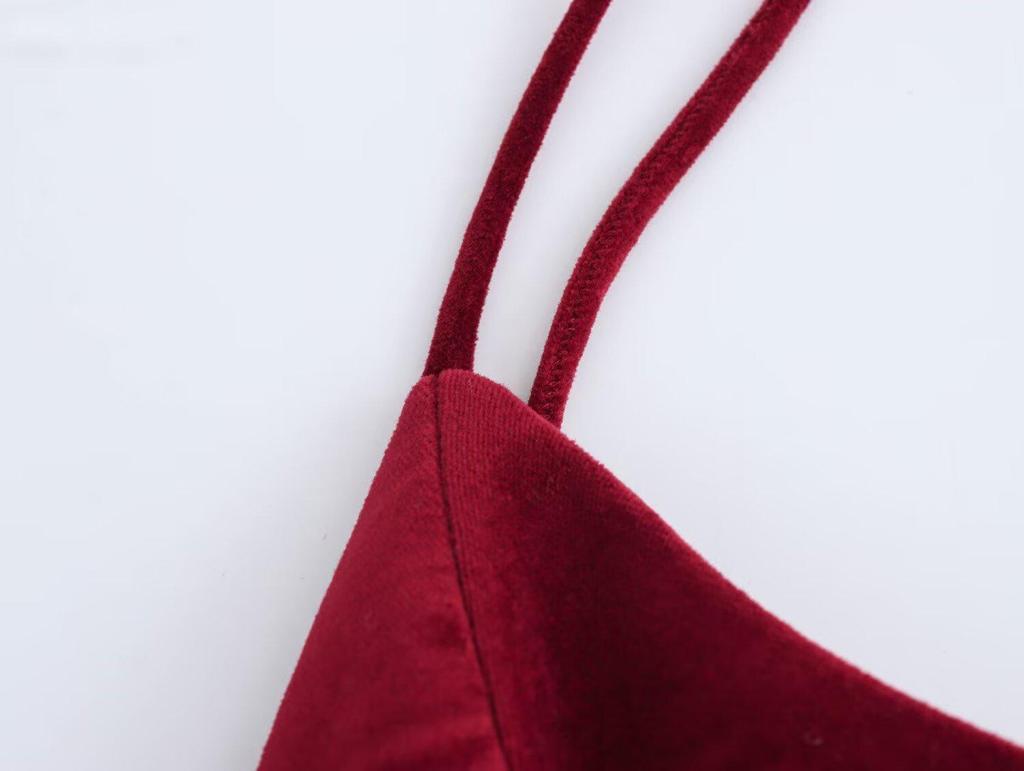 2024 Autumn/Winter European & American Velvet V-Neck Spaghetti Strap Dress for Women