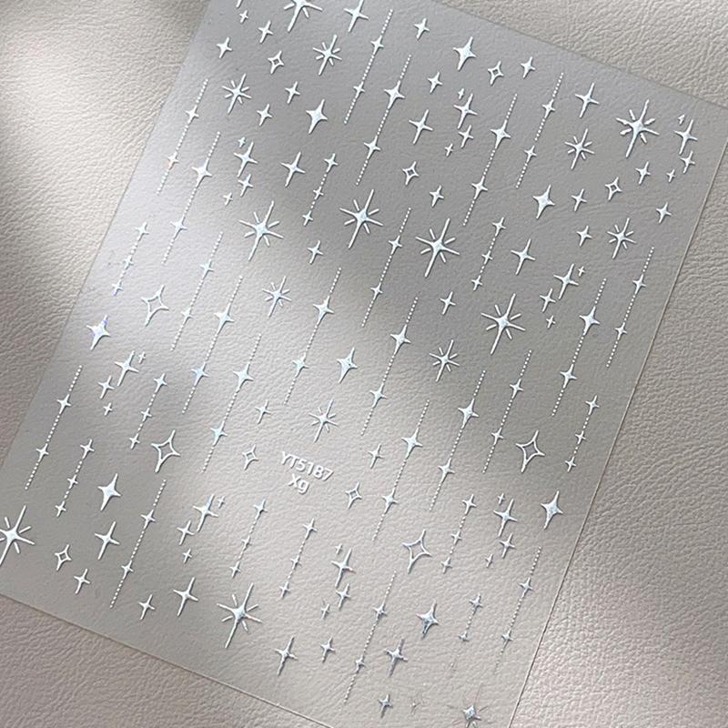 Gold Silver Stamped Starlight Laser Glitter Star Bronzing Relief Nail Art Decorations Stickers Manicure Decals