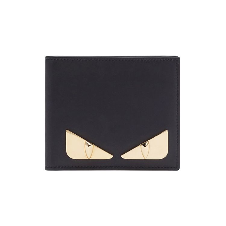 Fendi Metallic Monster Ogen Korte Dubbelvouw Portemonnee Heren Portemonnee Zwart 7M0169-SQP-F0KUR Basic Set (Bag+Dust Bag)