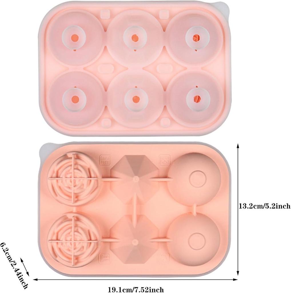 Large Silicone Ice Cube Tray with Lid Multi shape Rose Diamond Ice Hockey Round Sphere Mold for Whiskey Bourbon Cocktails