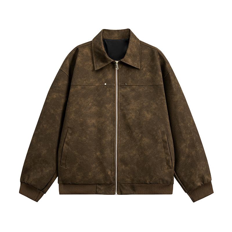 Spring and Autumn Leather Jacket, Men's Retro Casual Coat, Baseball Jacket, Collar, Versatile Windproof Top