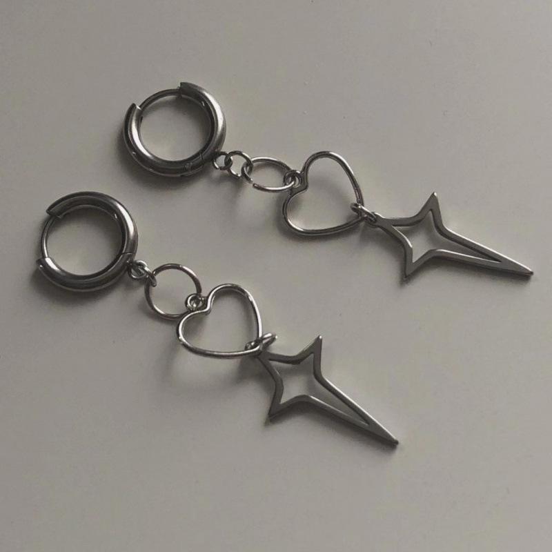 Korean Fashion Punk Hollow Heart Star Dangle Earrings