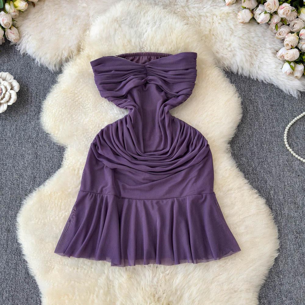 

Это сексуальное элегантное светское прозрачное плиссированное платье без бретелек с зауженной талией и стройнящим внешним видом. XL фиолетовый