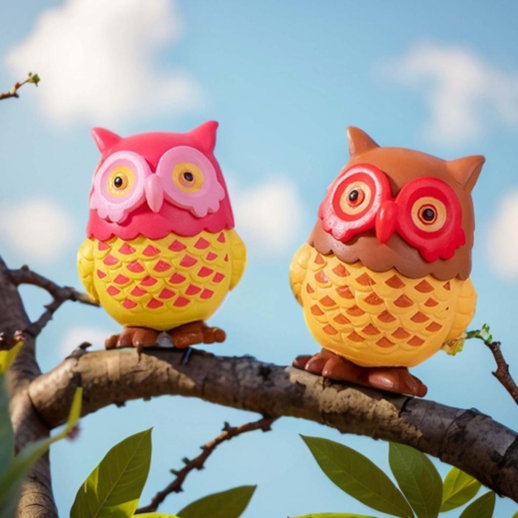 RENEWREVITAL Mini Miniature Set of Cute Animal DIY Car Bonsai Colorful Owl Figurines, Ornaments, 4, Figures, Desktop, Office, Decor, Gift, Landscape,