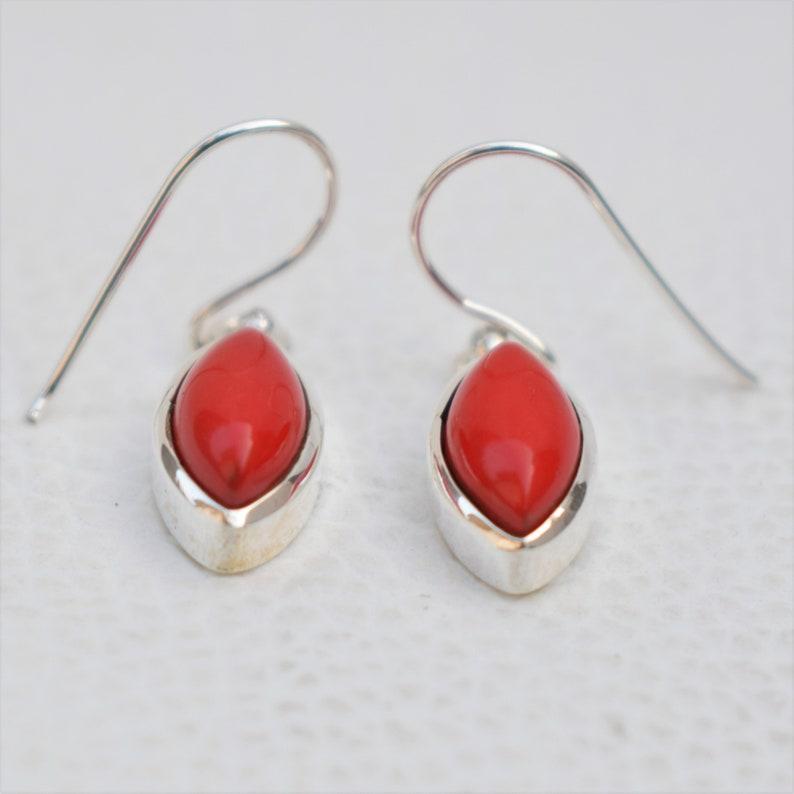 Solid 925 Sterling Silver Red Coral Gemstone Marquise Gemstone Women Dangle Earring Jewelry