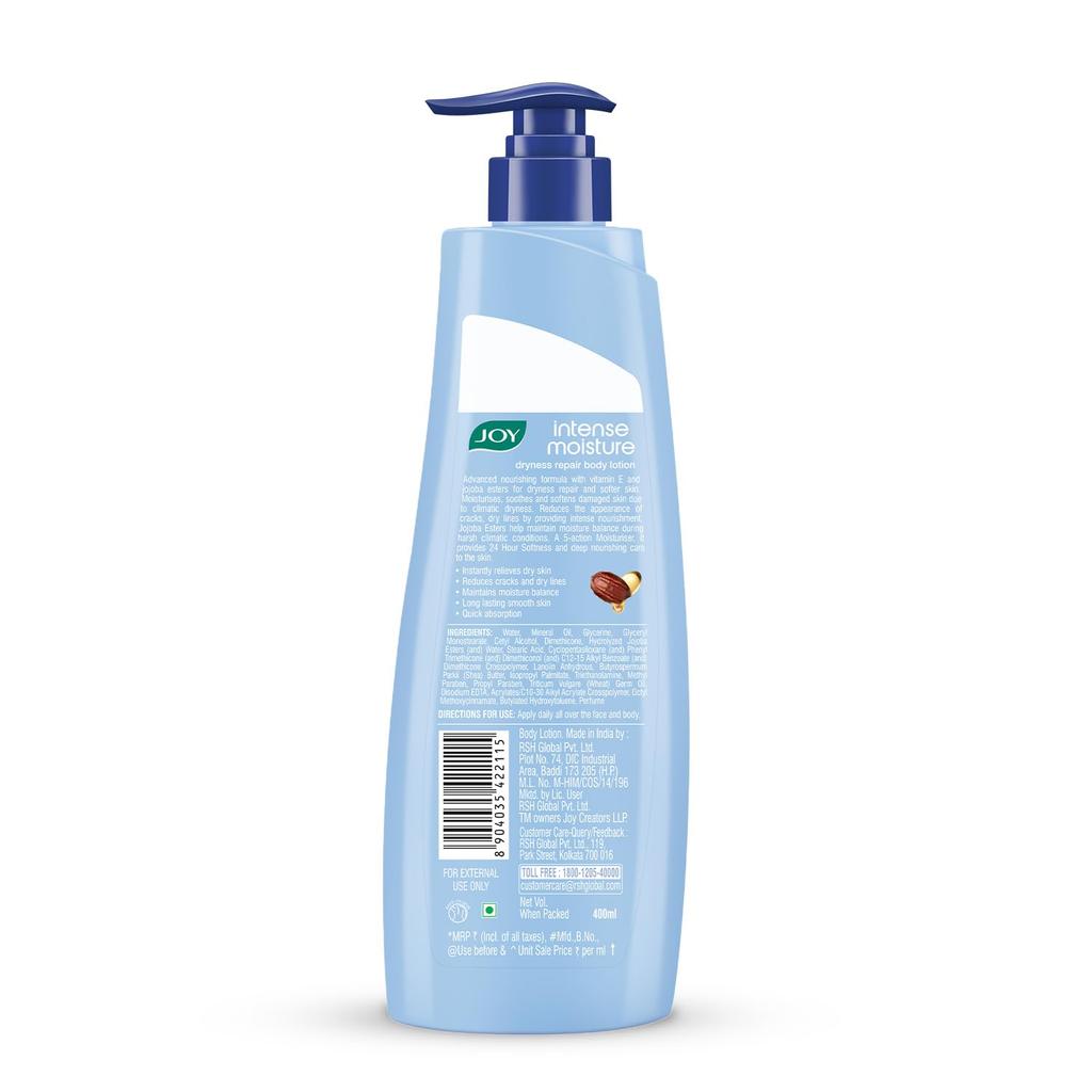 Joy Intense Moisture Body Lotion 400ml With Shea Butter Jojoba Vitamin E For Soft Hydrated Skin