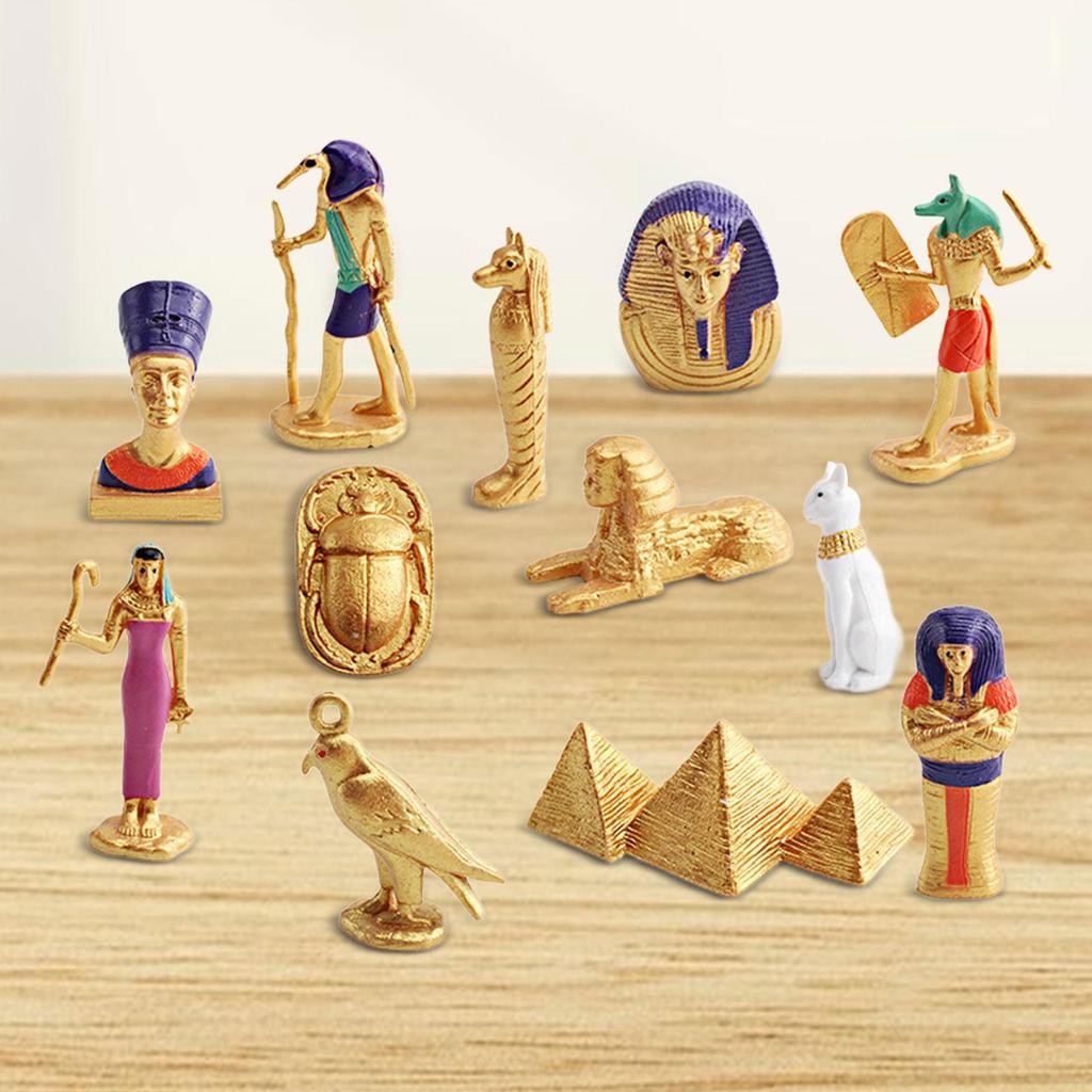 12 Pieces Ancient Egypt Toys Egyptian Statues Figure Interactive Pyramid Mummy for