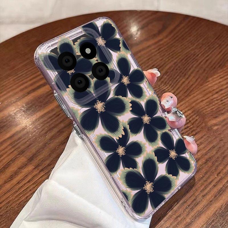 Black Rose Floral Pattern Case For Xiaomi Redmi Note 15 Pro 4G Funda Redmi Note 14 13 Pro 5G Clear TPU Silicone Soft Cover
