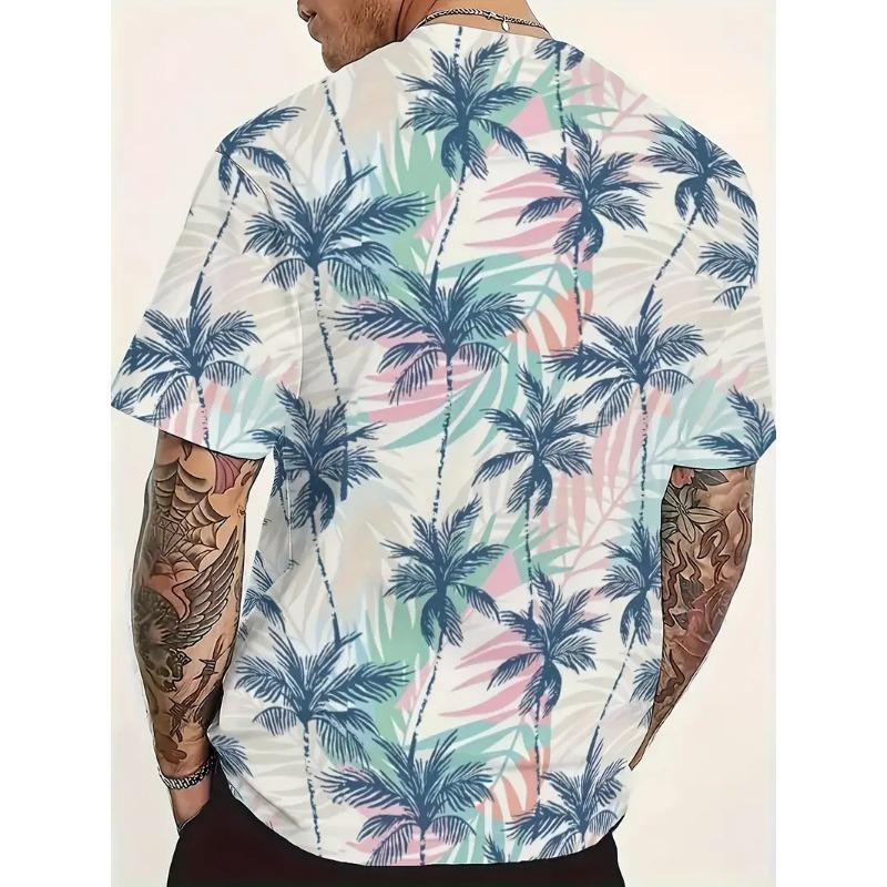 Men's Hawaiian Tropical Flower Print T-shirt Sports Short Sleeved Crew Neck T-shirt for Summer Outdoor Fitness Workout Men's Clothing