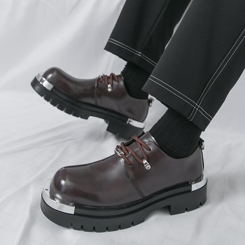 

Мужские Оксфорды Черные Платформа Лифт Панк Шнуровка Обувь Коричневые Увеличение Роста Толстая Подошва Кожаная Обувь EU:46 коричневый