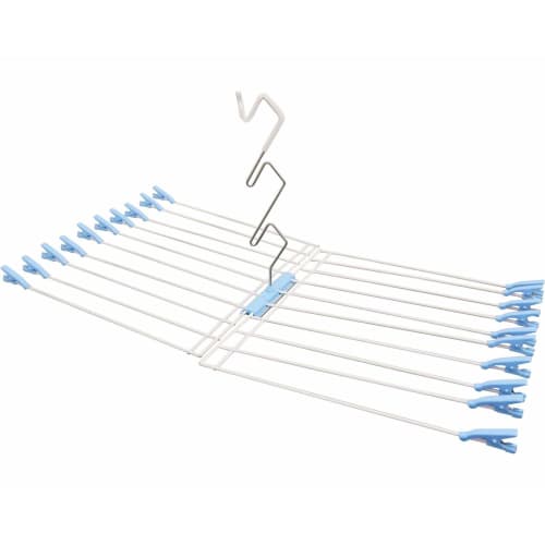 Sawafuji High and Low Towel Hanger, Blue, Holds 20 Clothes, Includes Clips, Towels, Tank Tops, Underwear, and Children's Clothes, 3-Tier Hooks, High a