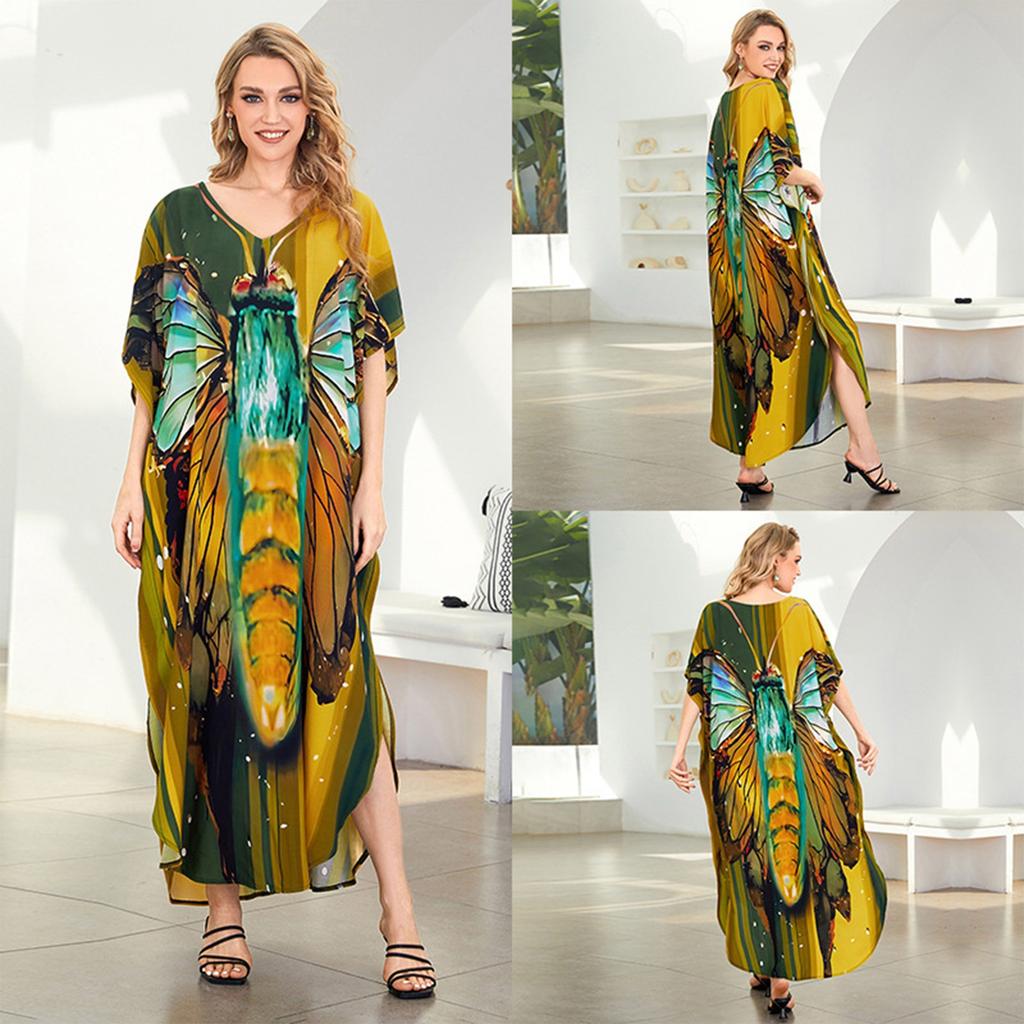 Loose-fitting Large-sized Long Robe, Beach Blouse, Vacation One-piece Long Dress, Sun-protective Blouse For Women