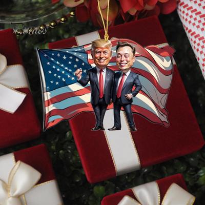 Addobbo Natalizio Trump 2024 Divertente Addobbo Acrilico Trump Decorazione da Appendere all'Albero di Natale Accessorio Retrovisore per Auto