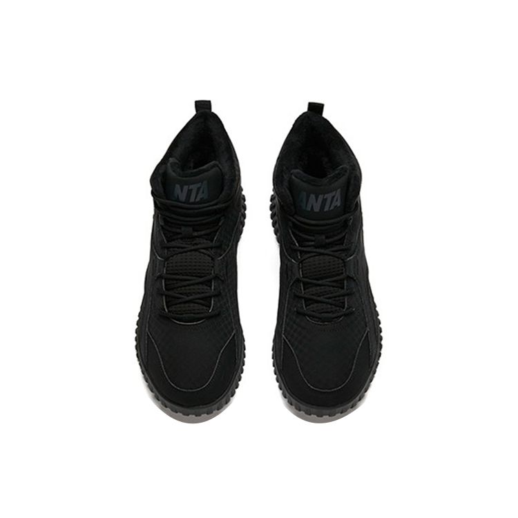 Anta Lifestyle Series Fabric Synthetic Leather Fleece Mid-Top Sports Casual Shoes Men Sneakers Black 112148903-2