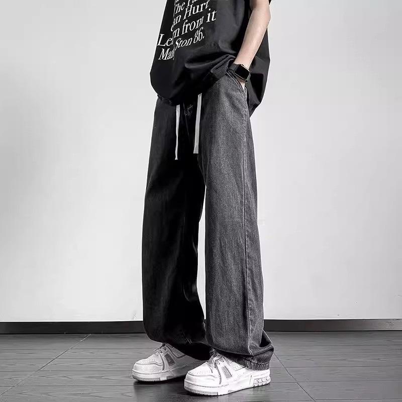 Ice Silk Jeans Men's Summer Loose Straight Trousers New Student Drape Wide-leg Casual Trousers Gray