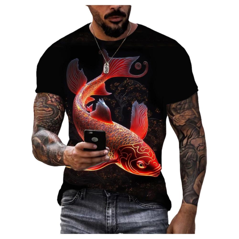 

Personality Upscale Koi Men S 3d Digital Hd Printing Trend Harajuku Style Clothing Large Silhouette O Collar Short Sleeve Shirt XS