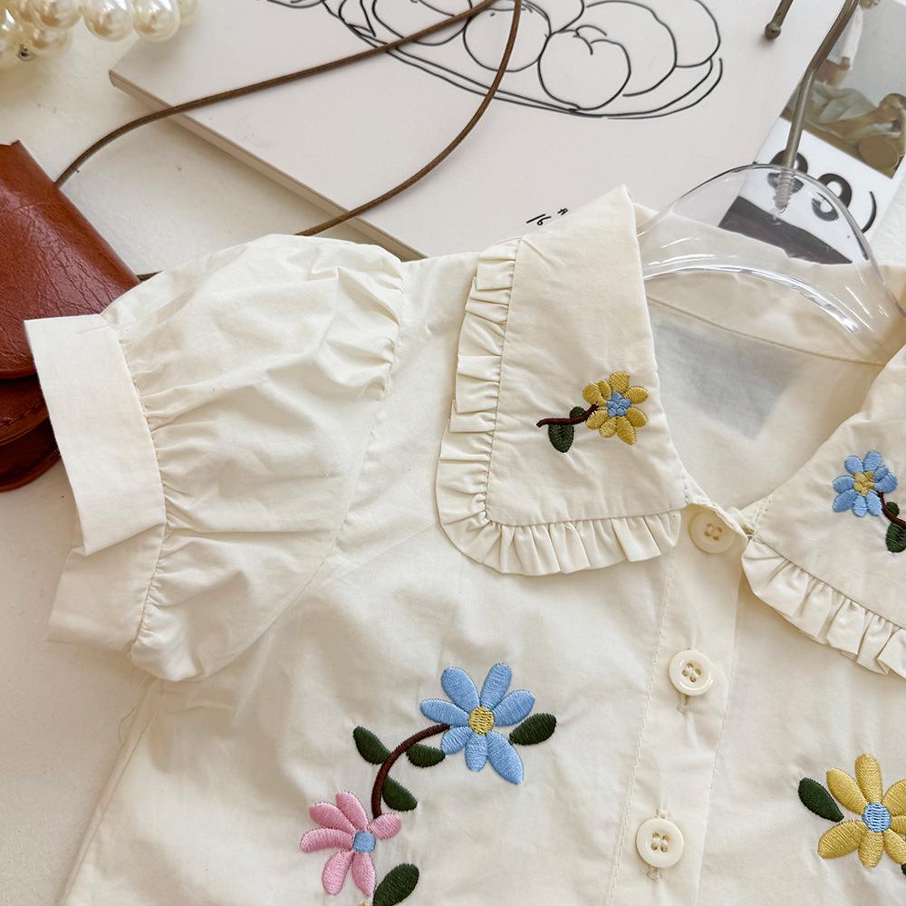 Girls' Floral Embroidered Lapel Shirt & Skirt Set - Summer 2026 Trend