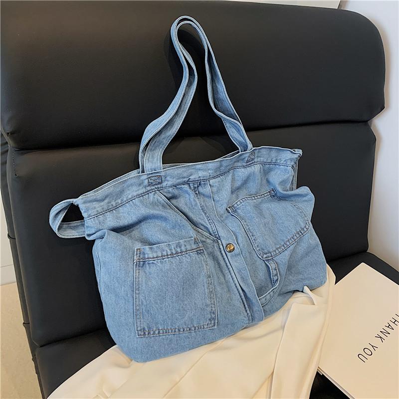Casual Denim Solid Large Capacity Shoulder & Crossbody Bags Simple Fashion Versatile Portable Commute Women‘s Tote Bags 2025 New