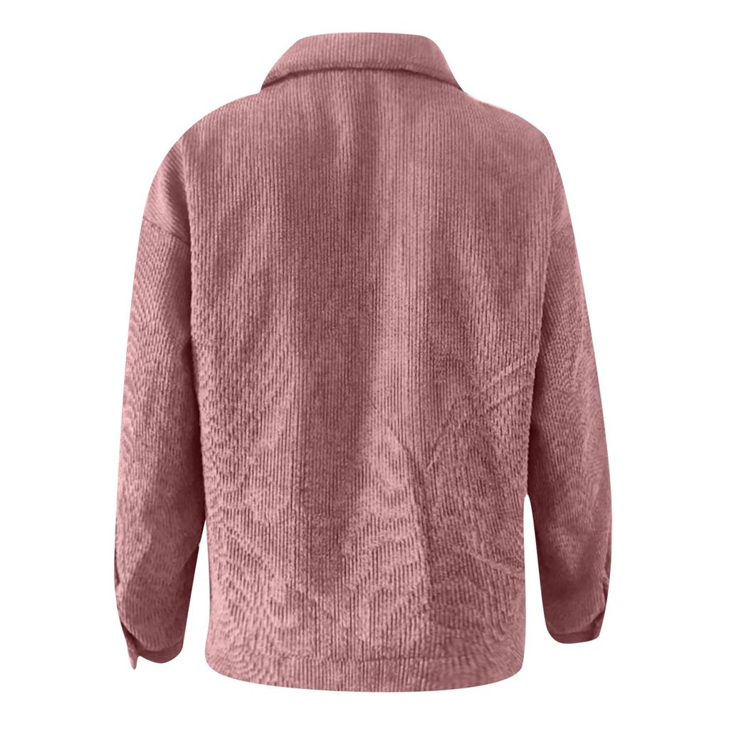 Women's  And Winter Loose Corduroy Lapel Double Pockets Long-Sleeved Shirt Jacket