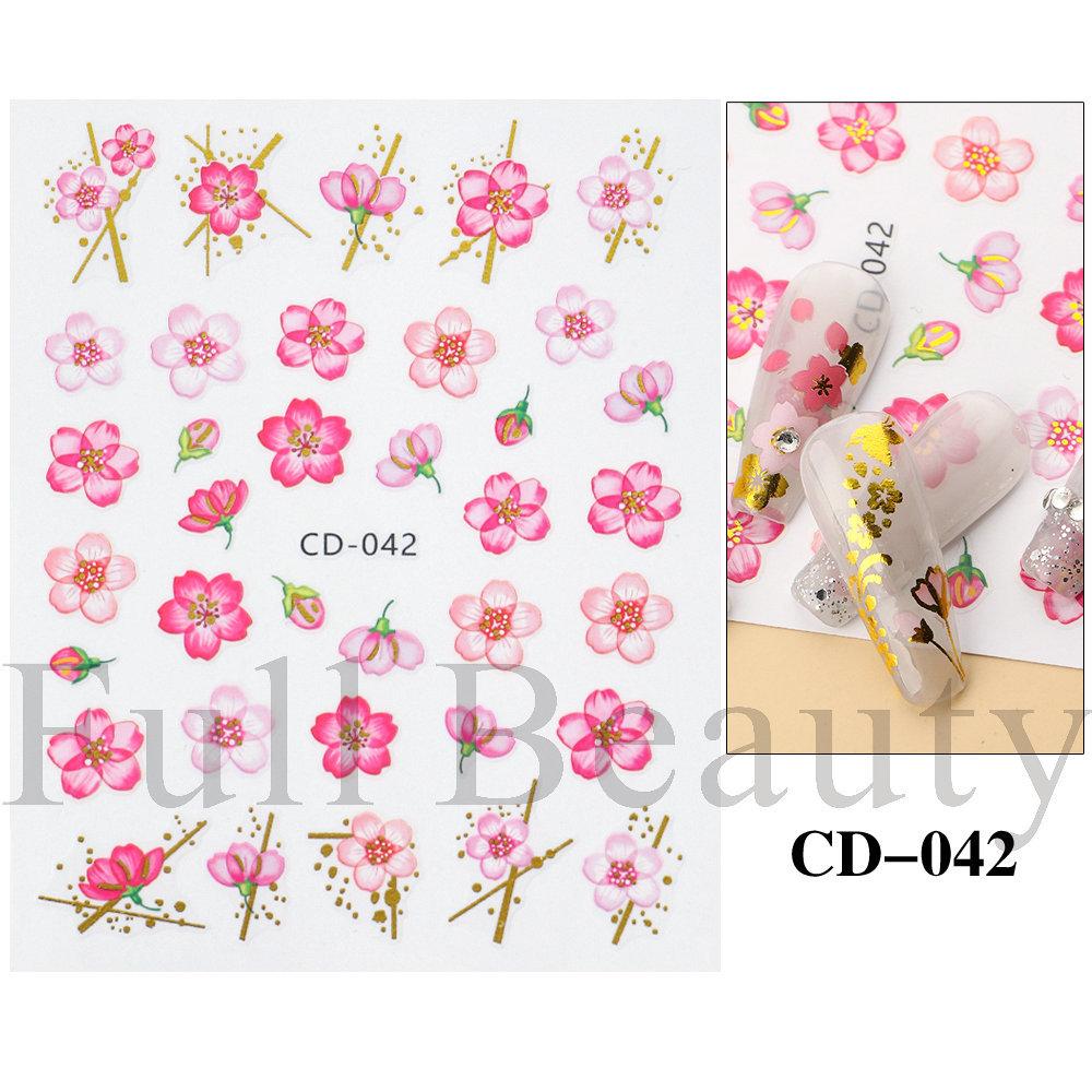 1 Sheet Spring Pink Flower Adhesive Nail Sticker Cherry Blossom Peach Blossom Nail Decal Nail Art Decoration