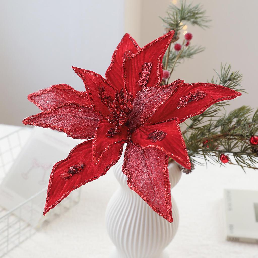 High-Grade Gold Powder Adhesive Fabric Flowers for Christmas Tree Decorations