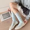 Season Thin Lace Bow Calf Socks Curled Edge Cute Korean Solid Color Girl Style Stacking Socks