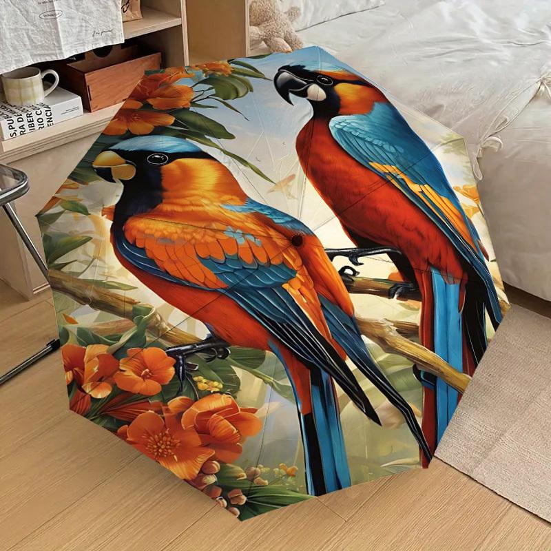 1PC Birds Flowers Umbrella-8-Rib Reinforced, Automatic Open, Lightweight & Durable, Fashion Accessory for Outdoor-D359