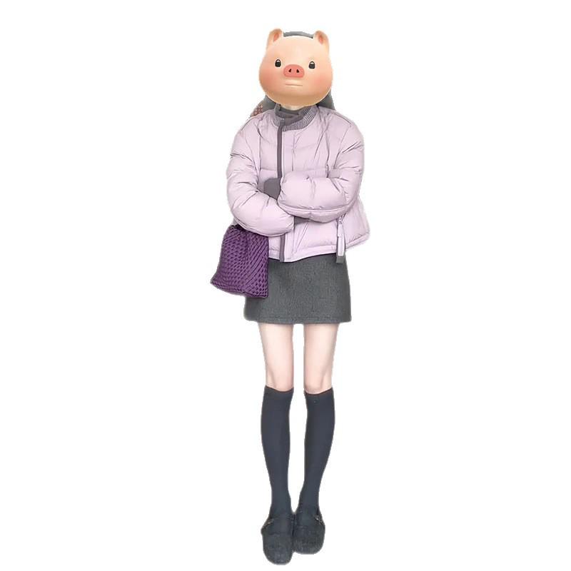 2025 Autumn/Winter Purple Cotton Jacket & High-Waisted Skirt Set - Slim Fit Base Layer, Campus Style