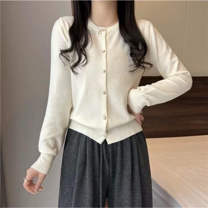 Versatile Round Neck Knit Cardigan Coat for Women - Early Autumn Loose & Slimming Design