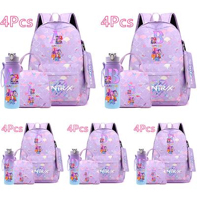 4Pcs/set Cartoon Printed Backpack Large Capacity Bookbag HandBag Case Bag with 750ml Water Bottler Boy Girl SchoolBag Mochila