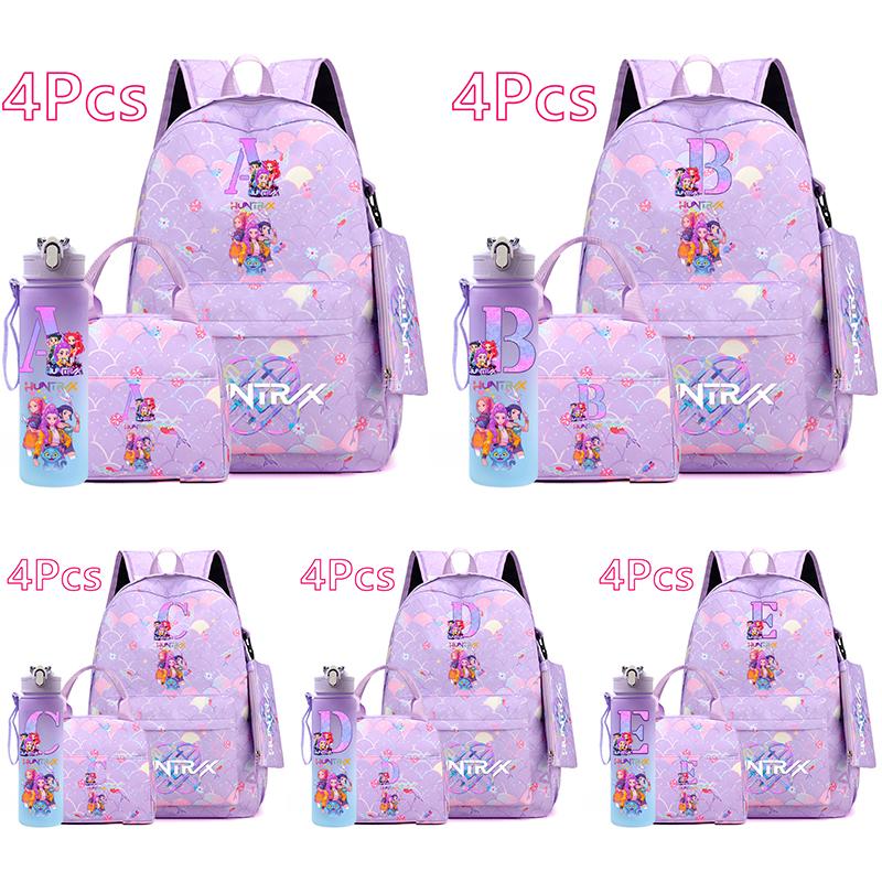4 Stück/Set Cartoon-bedruckter Rucksack Große Kapazität Schultasche Handtasche Etui mit 750 ml Wasserflasche Junge Mädchen Schultasche Mochila