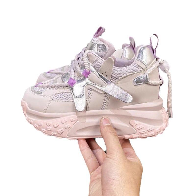 Platform Muffin Dad Shoes Women's 2025 Spring New Leather Fashion Women's Shoes Casual Height Increase Lightweight Sports Shoes