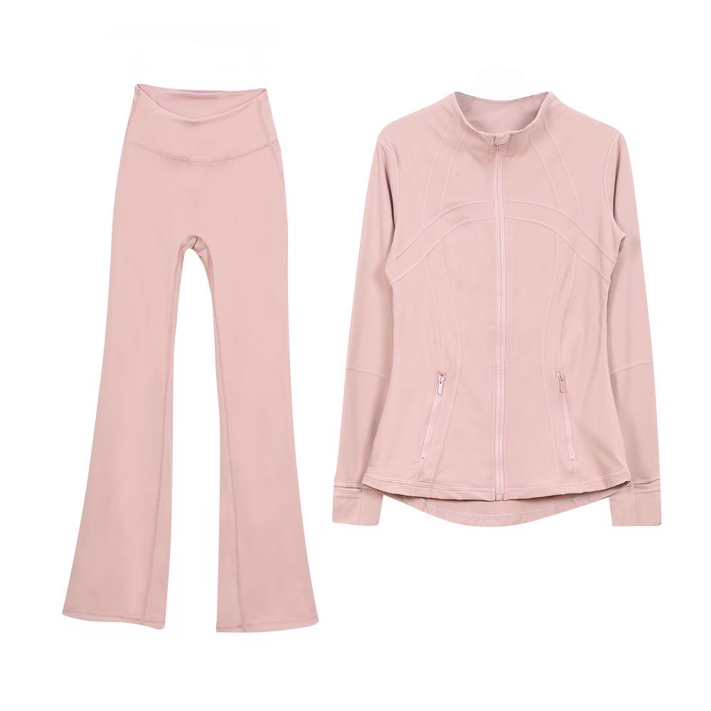 Women's Flare Pants & Jacket Set - Slim Fit Long Sleeve Outerwear for Running & Yoga