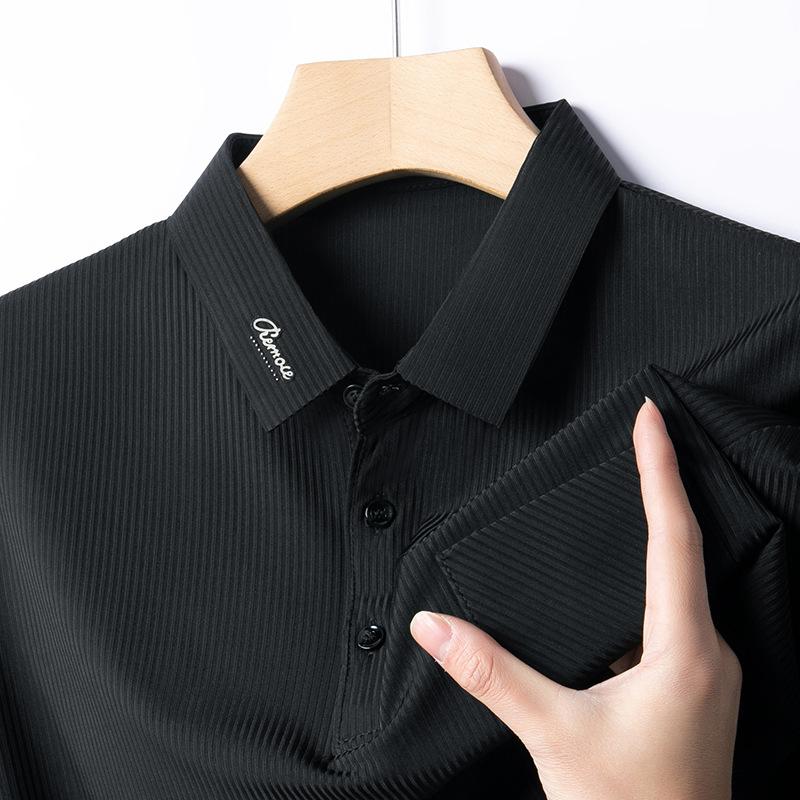 Short Sleeve Lapel Polo Shirt Men'S Medium Ice Silk Top Men'S Striped Thin T-Shirt