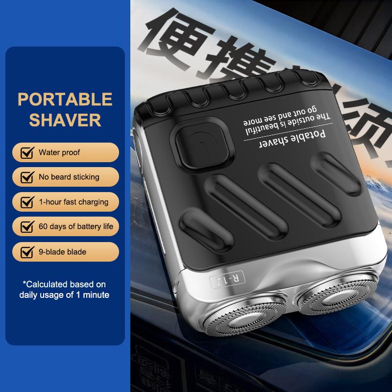 Mini Electric Shaver Dual Head Waterproof Type-C Rechargeable Shaver Travel Rotary Razor Men'S Portable Hair Beard Trimmer Tool