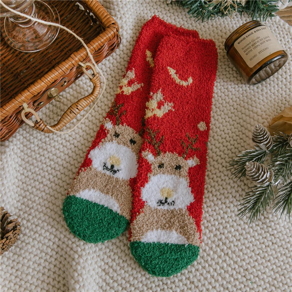New Christmas Socks Coral Fleece Winter Plush Thickened Warm Confinement Floor Socks Men and Women Couple Socks Sleep Socks Gift